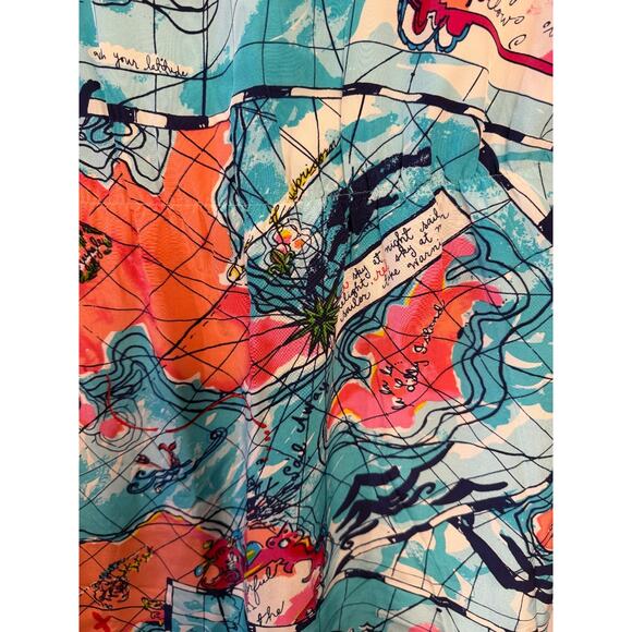 Lilly Pulitzer Size SM Short Sleeve Dress Map Compass Print Cowl Neck 100% Silk - Picture 5 of 7